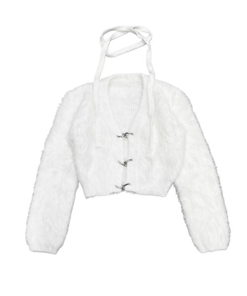 XU(エックスユー)の「【Never mind the XU】tie set knit cardigan / 【ネバーマインド ザ エックスユー】ネクタイセットニット長袖カーディガン(カーディガン/ボレロ・レディース・ホワイト/ライトグレー/ブラック・ONE SIZE)」の14枚目の写真