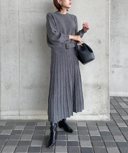 セール】ベルト付きニットセットアップ長袖 3点セット（ニット