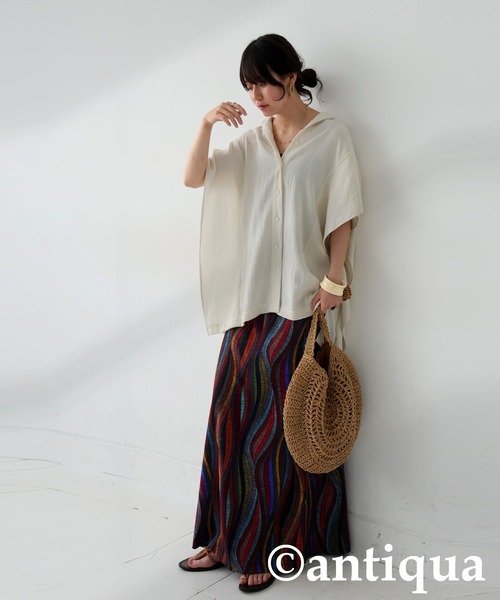 antiqua(アンティカ)の「リネンタッチトップス(シャツ/ブラウス・レディース・ナチュラル/ブラック・ONESIZE)」の9枚目の写真