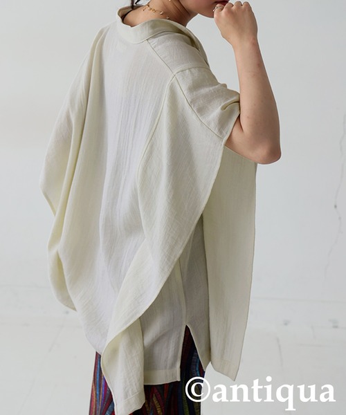 antiqua(アンティカ)の「リネンタッチトップス(シャツ/ブラウス・レディース・ナチュラル/ブラック・ONESIZE)」の11枚目の写真