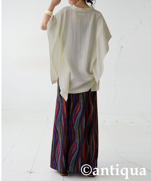 antiqua(アンティカ)の「リネンタッチトップス(シャツ/ブラウス・レディース・ナチュラル/ブラック・ONESIZE)」の12枚目の写真