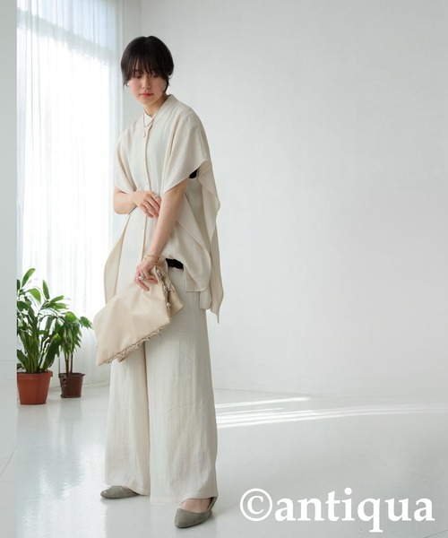antiqua(アンティカ)の「リネンタッチトップス(シャツ/ブラウス・レディース・ナチュラル/ブラック・ONESIZE)」の13枚目の写真