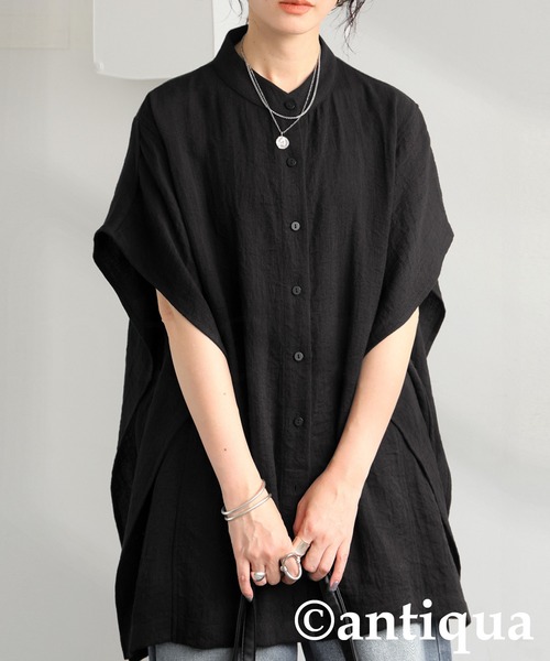 antiqua(アンティカ)の「リネンタッチトップス(シャツ/ブラウス・レディース・ナチュラル/ブラック・ONESIZE)」の3枚目の写真