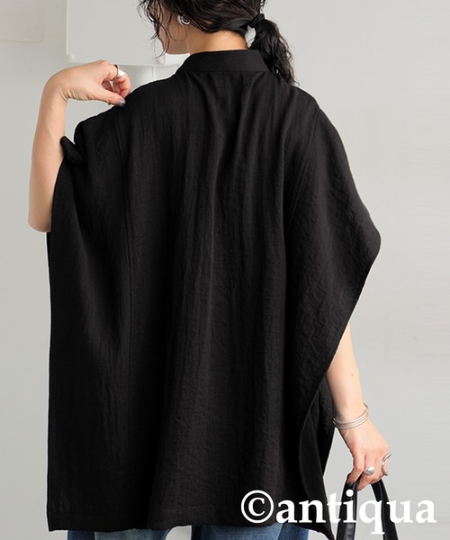 antiqua(アンティカ)の「リネンタッチトップス(シャツ/ブラウス・レディース・ナチュラル/ブラック・ONESIZE)」の4枚目の写真