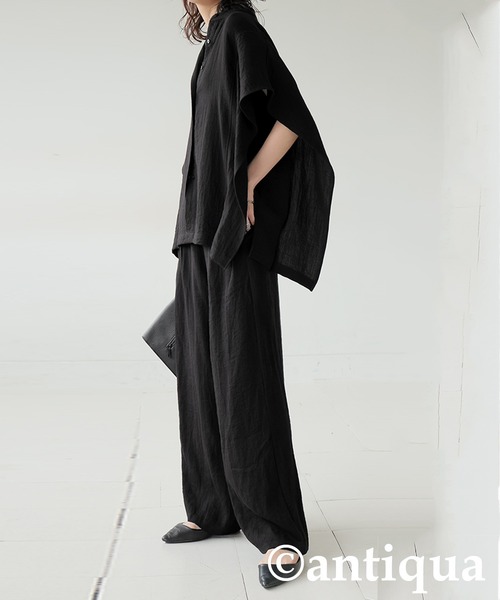 antiqua(アンティカ)の「リネンタッチトップス(シャツ/ブラウス・レディース・ナチュラル/ブラック・ONESIZE)」の7枚目の写真