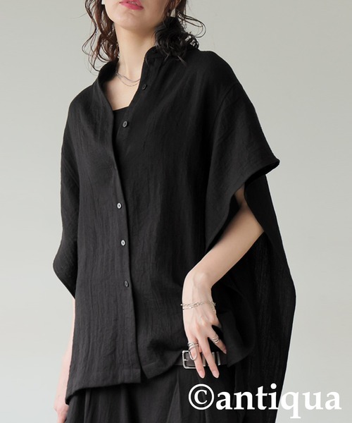 antiqua(アンティカ)の「リネンタッチトップス(シャツ/ブラウス・レディース・ナチュラル/ブラック・ONESIZE)」の8枚目の写真