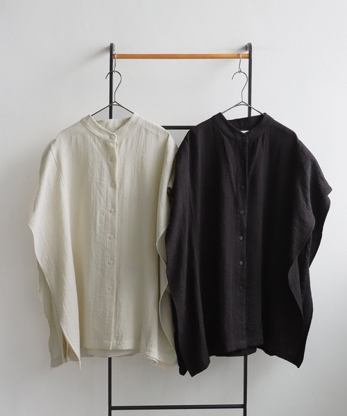 antiqua(アンティカ)の「リネンタッチトップス(シャツ/ブラウス・レディース・ナチュラル/ブラック・ONESIZE)」の14枚目の写真