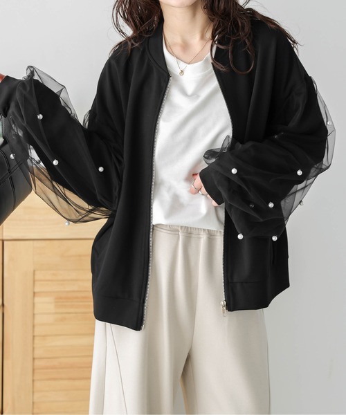 Lajour（ラジュール）の「日本製チュールスリーブブルゾン（ブルゾン・レディース・ブラック/ベージュ・フリー）」の8枚目の写真