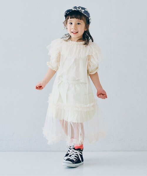 p.premier（ピードットプルミエ）の「【ジュニア対応】チュールフリルレイヤードワンピース（ワンピース・キッズ・レッド/サックスブルー/ブラック/オフホワイト・140/130/120/110/100/90/80）」の11枚目の写真