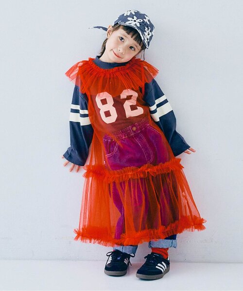 p.premier（ピードットプルミエ）の「【ジュニア対応】チュールフリルレイヤードワンピース（ワンピース・キッズ・レッド/サックスブルー/ブラック/オフホワイト・140/130/120/110/100/90/80）」の17枚目の写真