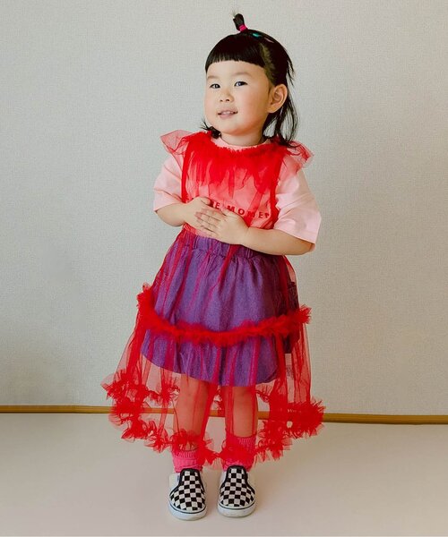 p.premier（ピードットプルミエ）の「【ジュニア対応】チュールフリルレイヤードワンピース（ワンピース・キッズ・レッド/サックスブルー/ブラック/オフホワイト・140/130/120/110/100/90/80）」の19枚目の写真