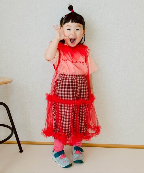 p.premier（ピードットプルミエ）の「【ジュニア対応】チュールフリルレイヤードワンピース（ワンピース・キッズ・レッド/サックスブルー/ブラック/オフホワイト・140/130/120/110/100/90/80）」の20枚目の写真