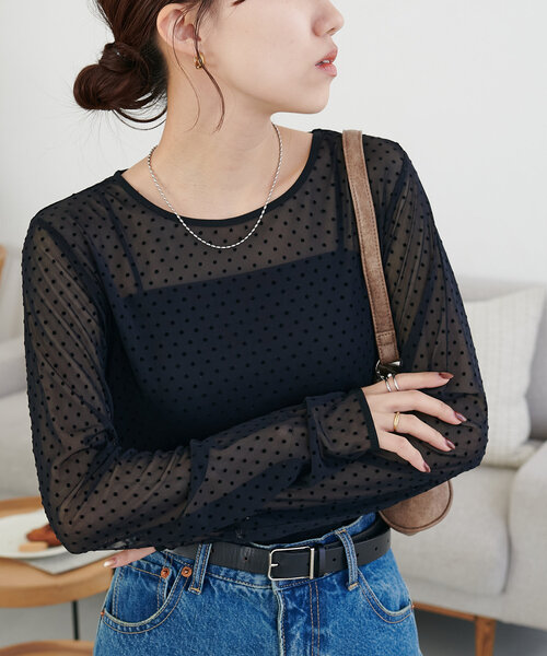 tシャツ ドットティアードプルオーバー レディース AMBIDEX Store △○30/-天竺 ティアードコットンレースプル