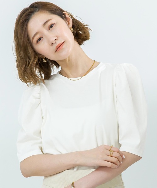 ホワイト パフスリーブ Tシャツ セール】フレンチパフスリーブTシャツ（Tシャツ/カットソー