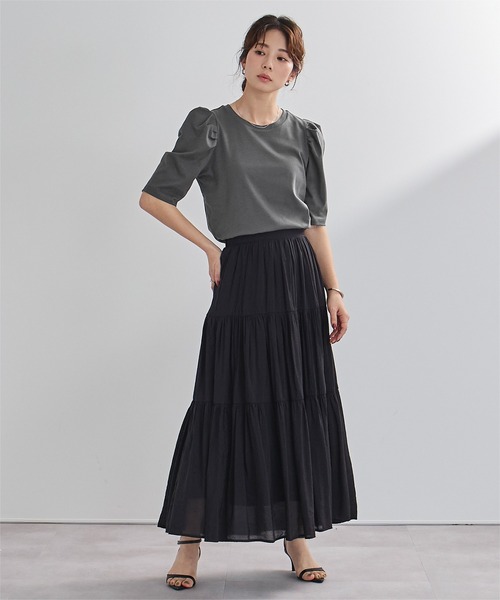 UR'S(ユアーズ)の「汗染み防止パフスリーブTシャツ(Tシャツ/カットソー・レディース・ブラック/ブルーグレー/ライトピンク/チャコール/ネイビー/ホワイト・S/M/L)」の8枚目の写真