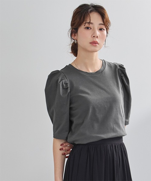 UR'S(ユアーズ)の「汗染み防止パフスリーブTシャツ(Tシャツ/カットソー・レディース・ブラック/ブルーグレー/ライトピンク/チャコール/ネイビー/ホワイト・S/M/L)」の9枚目の写真