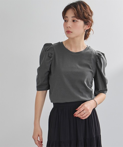 UR'S(ユアーズ)の「汗染み防止パフスリーブTシャツ(Tシャツ/カットソー・レディース・ブラック/ブルーグレー/ライトピンク/チャコール/ネイビー/ホワイト・S/M/L)」の10枚目の写真