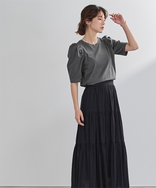 UR'S(ユアーズ)の「汗染み防止パフスリーブTシャツ(Tシャツ/カットソー・レディース・ブラック/ブルーグレー/ライトピンク/チャコール/ネイビー/ホワイト・S/M/L)」の11枚目の写真