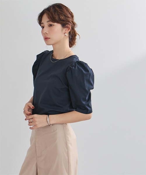 UR'S(ユアーズ)の「汗染み防止パフスリーブTシャツ(Tシャツ/カットソー・レディース・ブラック/ブルーグレー/ライトピンク/チャコール/ネイビー/ホワイト・S/M/L)」の15枚目の写真