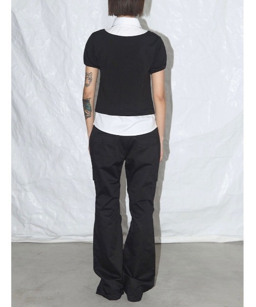 FANCY CLUB（ファンシークラブ）の「【FANCY CLUB】PREPPY RIBBON TIE SHIRT / 【ファンシークラブ】プレッピーリボンタイレイヤード半袖シャツ（シャツ/ブラウス・レディース・ホワイト×ブラック・ONE SIZE）」の7枚目の写真