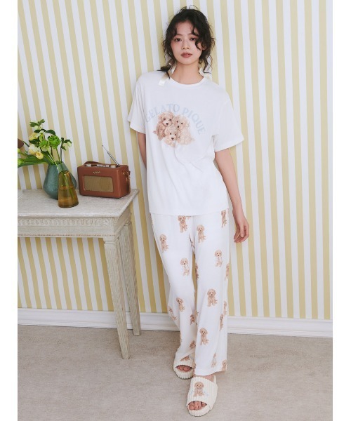 2025公式店舗 ラッピング済み】トイプードルワンポイントTシャツ＆ロング ルームウェア・パジャマ