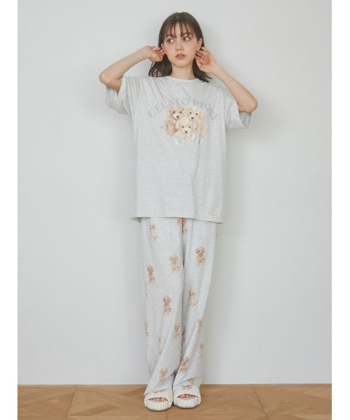 【新品】 ジェラートピケ　トイプードル ワンポイントTシャツ ロングパンツ F ラッピング済み】トイプードルワンポイントTシャツ＆ロング