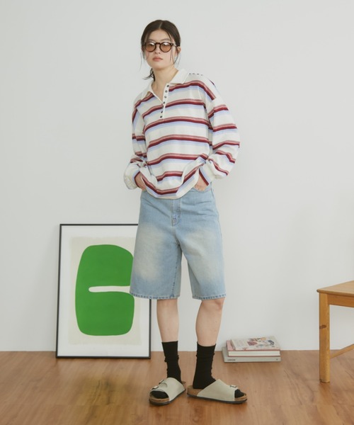 MERLOT(メルロー)の「【ウォッシュ加工】ヴィンテージライクデニムハーフパンツ(デニムパンツ・レディース・ブラック/ブルー・FREE)」の5枚目の写真