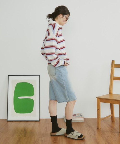 MERLOT(メルロー)の「【ウォッシュ加工】ヴィンテージライクデニムハーフパンツ(デニムパンツ・レディース・ブラック/ブルー・FREE)」の7枚目の写真