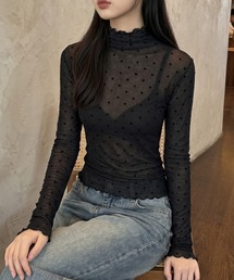 【HOOK】for girls ドット柄ハイネックシアートップス