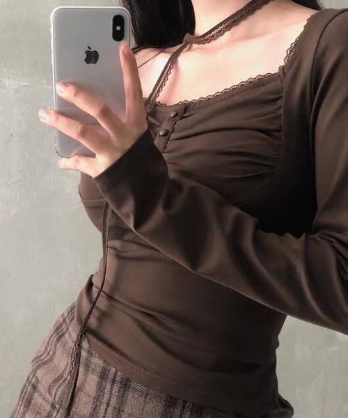 UP START（アップスタート）の「【LAMPOON】レーススカーフシャーリングカットソー（Tシャツ/カットソー・レディース・ブラウン・FREE）」の2枚目の写真