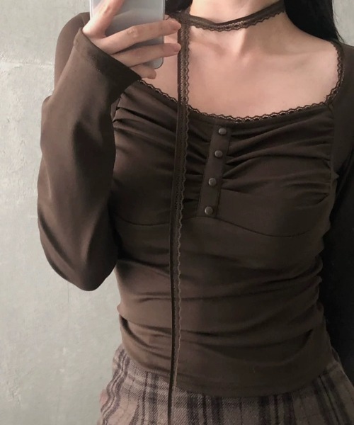 UP START（アップスタート）の「【LAMPOON】レーススカーフシャーリングカットソー（Tシャツ/カットソー・レディース・ブラウン・FREE）」の3枚目の写真