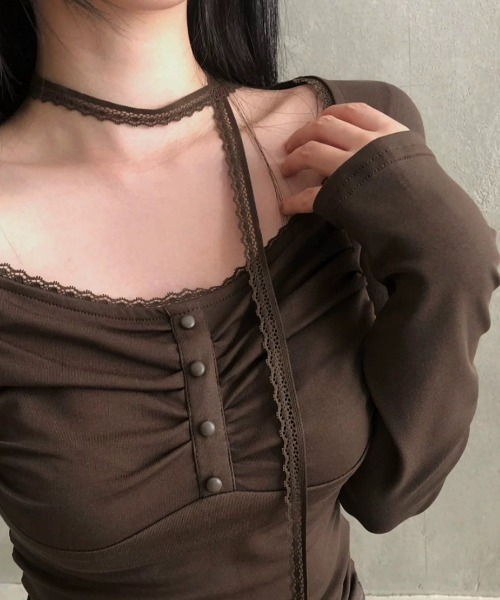 UP START（アップスタート）の「【LAMPOON】レーススカーフシャーリングカットソー（Tシャツ/カットソー・レディース・ブラウン・FREE）」の4枚目の写真