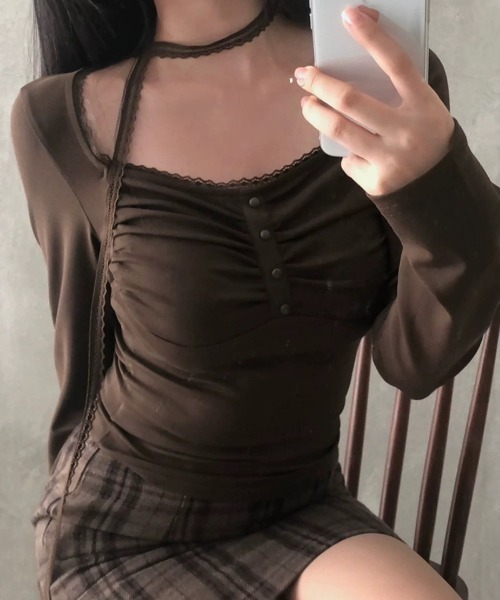 UP START（アップスタート）の「【LAMPOON】レーススカーフシャーリングカットソー（Tシャツ/カットソー・レディース・ブラウン・FREE）」の5枚目の写真