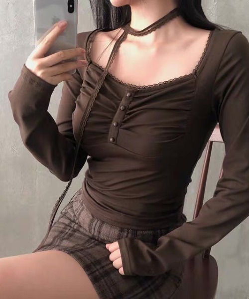 UP START（アップスタート）の「【LAMPOON】レーススカーフシャーリングカットソー（Tシャツ/カットソー・レディース・ブラウン・FREE）」の6枚目の写真