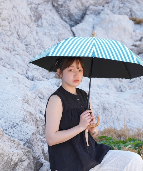 【新品未使用】　utatane 日傘　ストライプベージュ　うたたね　ウタタネ セール】日傘 完全遮光100％ 晴雨兼用 ストライプ バンブー