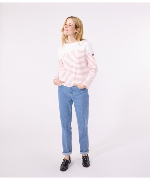 PETIT BATEAU(プチバトー)の「マリニエールカットソー(スウェット・レディース・ホワイト×ブルー/ホワイト×ピンク・SMALL/LARGE/X-SMALL/MEDIUM/XX-SMALL)」の2枚目の写真