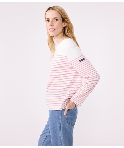 PETIT BATEAU(プチバトー)の「マリニエールカットソー(スウェット・レディース・ホワイト×ブルー/ホワイト×ピンク・SMALL/LARGE/X-SMALL/MEDIUM/XX-SMALL)」の7枚目の写真