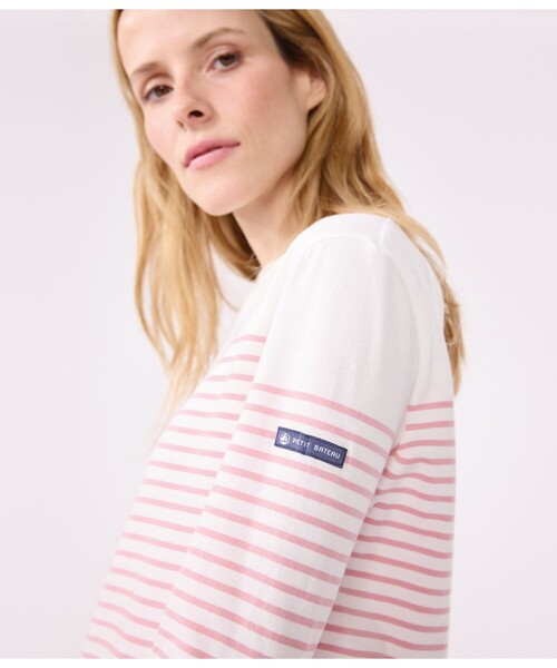 PETIT BATEAU(プチバトー)の「マリニエールカットソー(スウェット・レディース・ホワイト×ブルー/ホワイト×ピンク・SMALL/LARGE/X-SMALL/MEDIUM/XX-SMALL)」の6枚目の写真