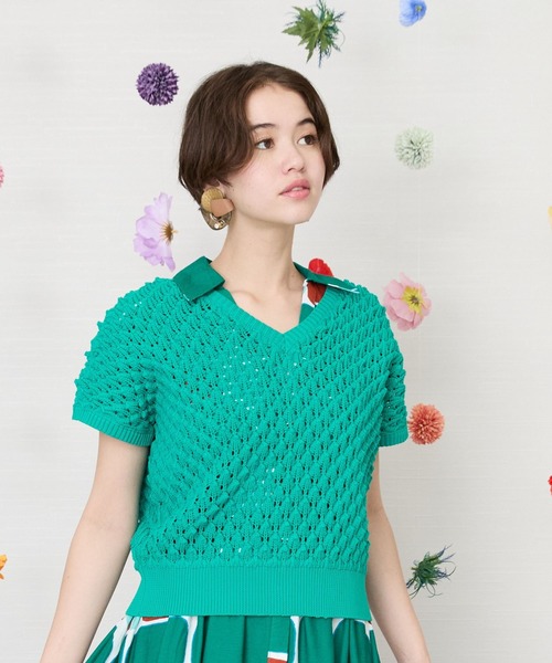 CFCL◆FLUTED TOP 3/ニット・セーター(薄手)/1/ポリエステル/GRY/CF005KN020// FLUTED LUCENT SHORT PUFF SLEEVE TOP