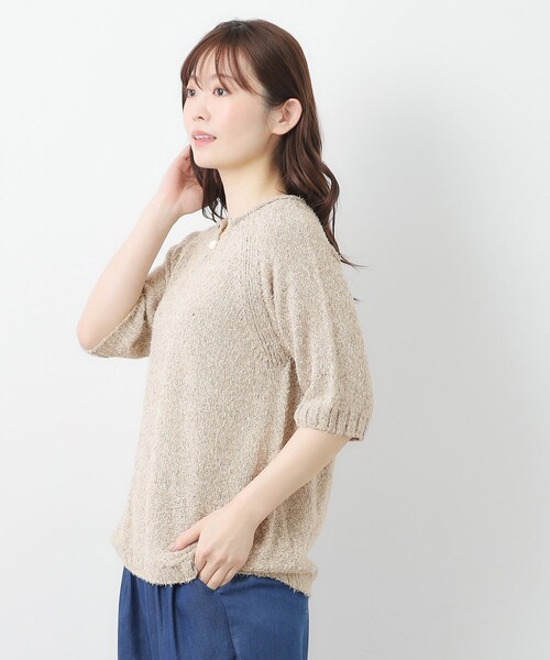 LAURA ASHLEY(ローラアシュレイ)の「【限定店舗展開/日本製/ワンマイルウエア】シルクネップ混 半袖プルオーバー(ニット/セーター・レディース・グレー/ベージュ・38)」の7枚目の写真