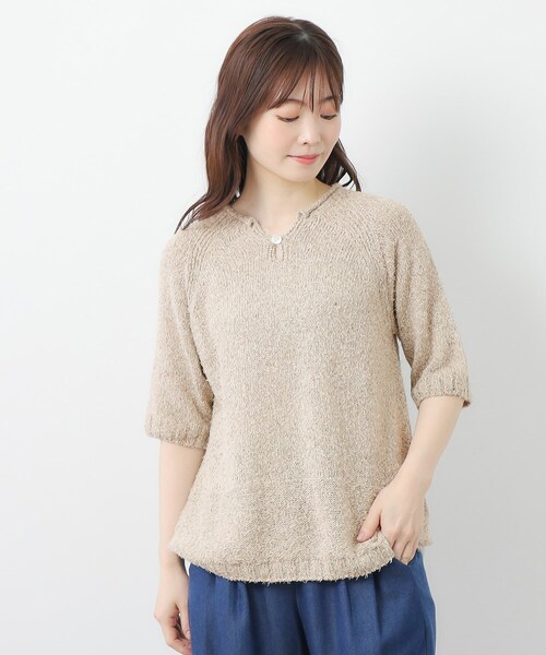 LAURA ASHLEY(ローラアシュレイ)の「【限定店舗展開/日本製/ワンマイルウエア】シルクネップ混 半袖プルオーバー(ニット/セーター・レディース・グレー/ベージュ・38)」の8枚目の写真