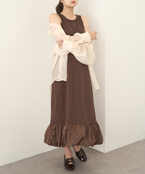 MAGASIN DE MODE Chou Chou(マガジンデモードシュシュ)の「【MAGASIN DE MODE Chou Chou】ドッキング バルーンワンピース ロングワンピース ノースリーブ XNN※(ワンピース・レディース・ブラウン/ブラック・FREE)」の2枚目の写真