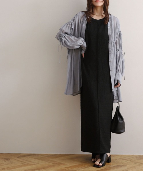NOAHL(ノアル)の「【NOAHL】リボンギャザーチュニックブラウス(シャツ/ブラウス・レディース・ブルーグレー/ホワイト・FREE)」の7枚目の写真