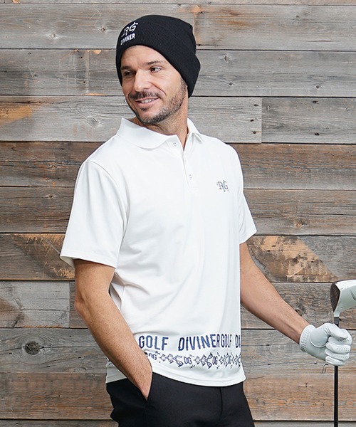 DIVINER GOLF(ディバイナー ゴルフ)の「【DIVINER GOLF】裾ループロゴポロシャツ メンズ ゴルフウェア 半袖 襟付き シャツ 春服(ゴルフグッズ・メンズ・ブルー/ホワイト・M/L/XL/XXL)」の2枚目の写真