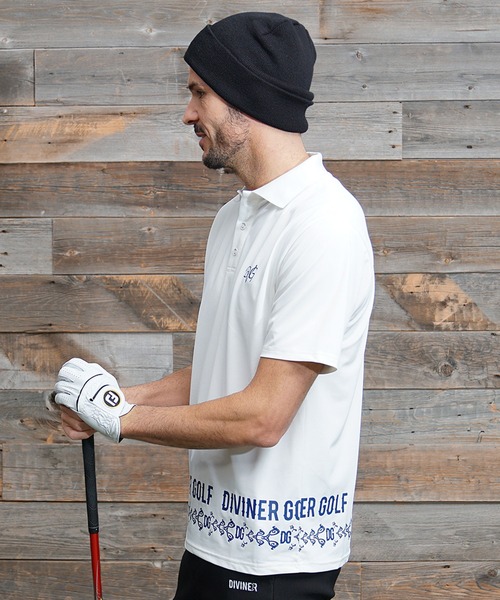 DIVINER GOLF(ディバイナー ゴルフ)の「【DIVINER GOLF】裾ループロゴポロシャツ メンズ ゴルフウェア 半袖 襟付き シャツ 春服(ゴルフグッズ・メンズ・ブルー/ホワイト・M/L/XL/XXL)」の4枚目の写真