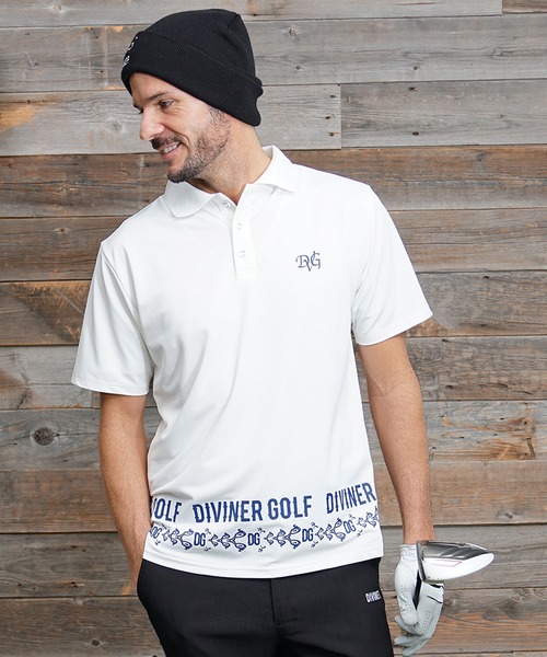 DIVINER GOLF(ディバイナー ゴルフ)の「【DIVINER GOLF】裾ループロゴポロシャツ メンズ ゴルフウェア 半袖 襟付き シャツ 春服(ゴルフグッズ・メンズ・ブルー/ホワイト・M/L/XL/XXL)」の3枚目の写真