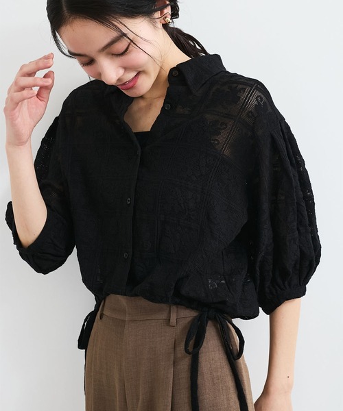 VIS(ビス)の「ドロストボリュームスリーブシャツ(レース・無地)(シャツ/ブラウス・レディース・ホワイト/サックスブルー/ブラック系その他/ホワイト系その他・FREE)」の3枚目の写真