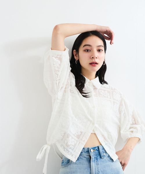 VIS(ビス)の「ドロストボリュームスリーブシャツ(レース・無地)(シャツ/ブラウス・レディース・ホワイト/サックスブルー/ブラック系その他/ホワイト系その他・FREE)」の15枚目の写真