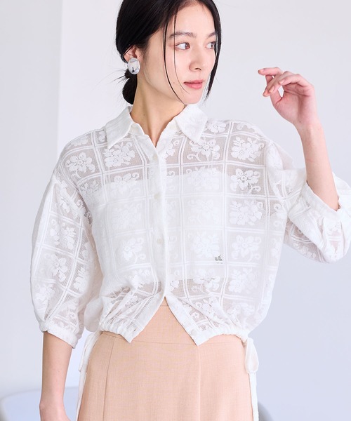 VIS(ビス)の「ドロストボリュームスリーブシャツ(レース・無地)(シャツ/ブラウス・レディース・ホワイト/サックスブルー/ブラック系その他/ホワイト系その他・FREE)」の12枚目の写真