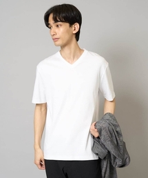 【接触冷感/ジャケイン】シルケットスムースVネックTシャツ【UVカット/綿100%】